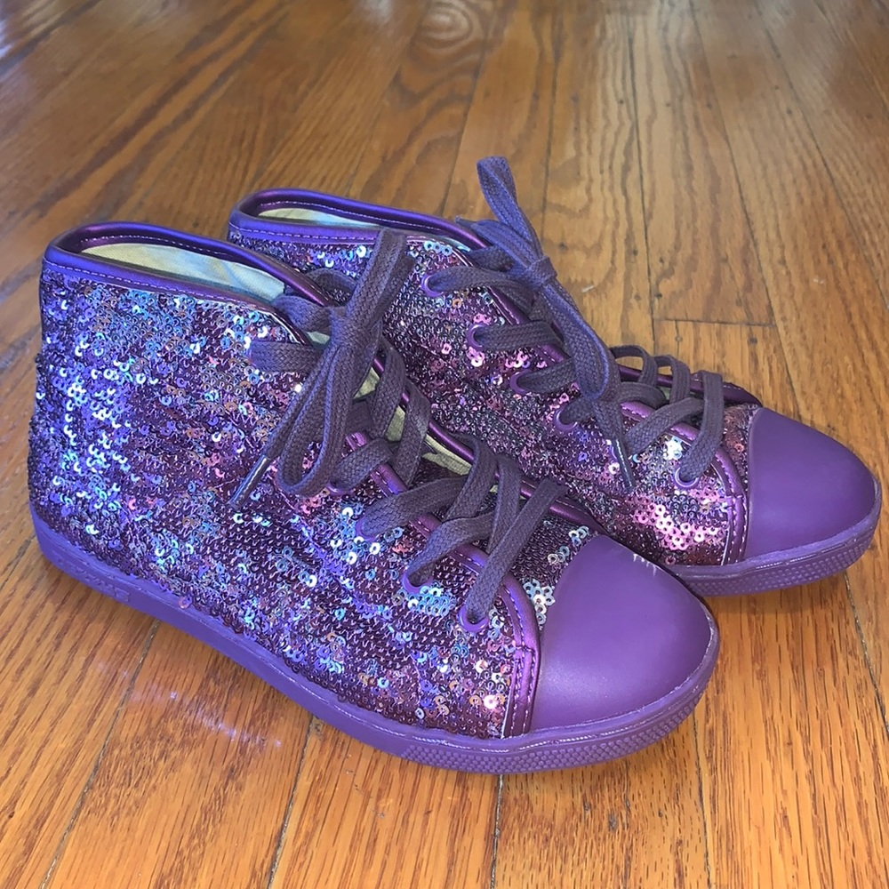 Dezzys Purple Sequin Lace Up Sneakers - Youth Girls Size 1